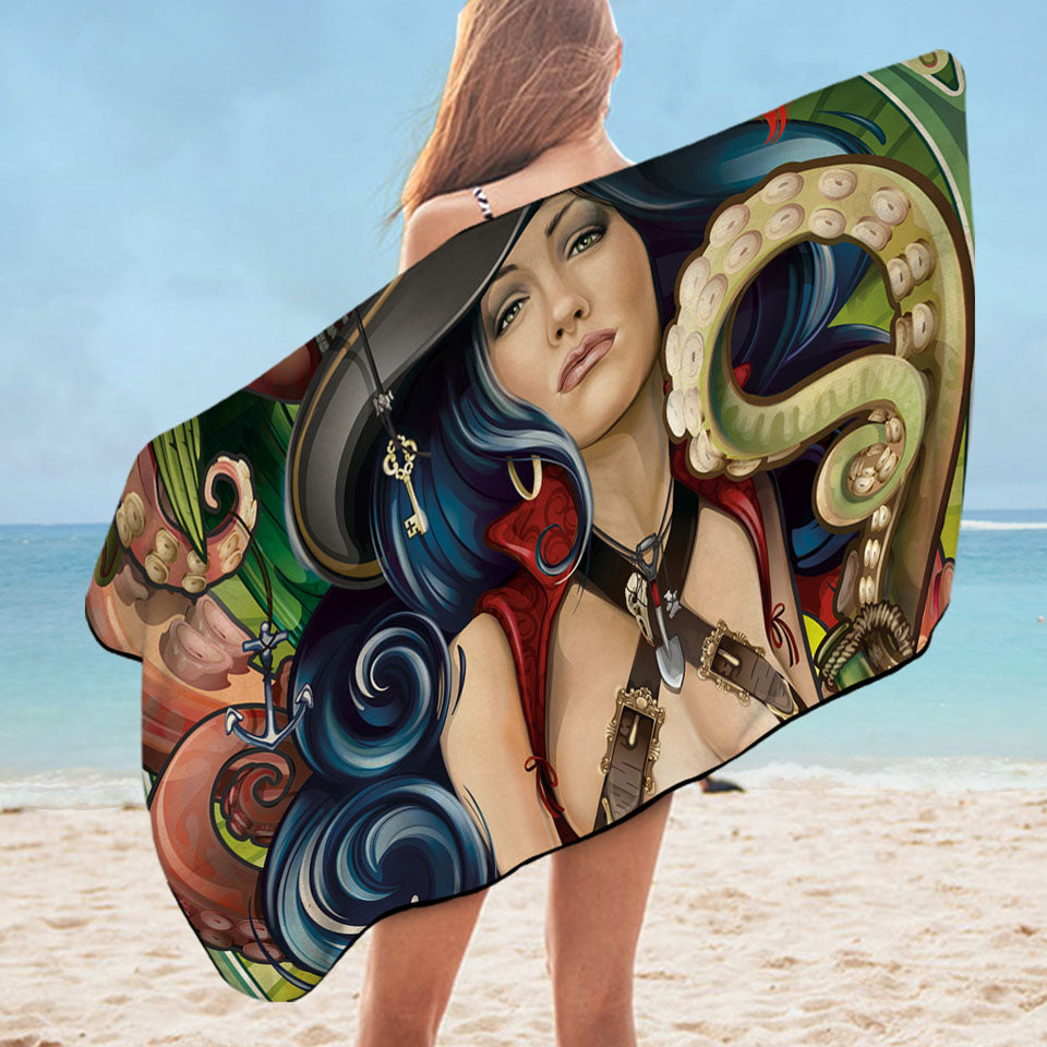 Rum Cthulhu and Pretty Girl Pirate Cool Art Pool Towels