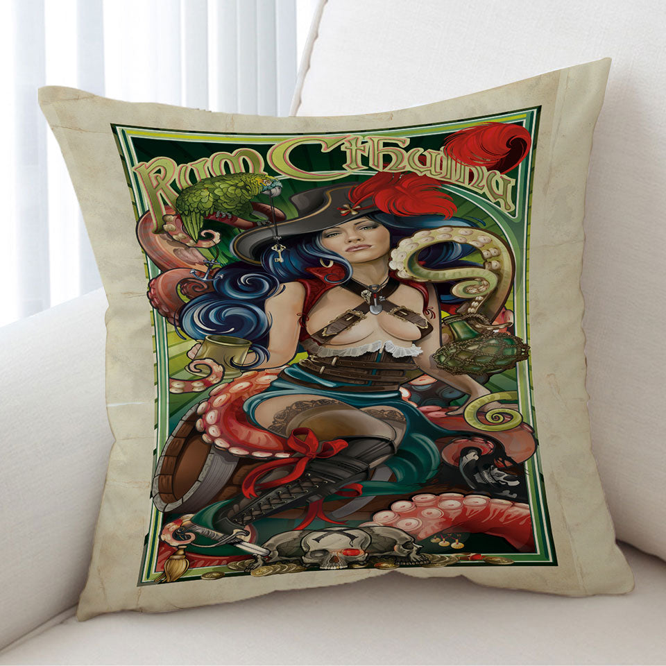 Rum Cthulhu and Pretty Girl Pirate Cool Art Throw Pillow
