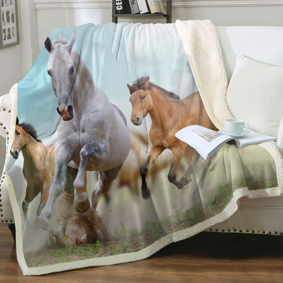 Running Wild Horses Throw Blankets