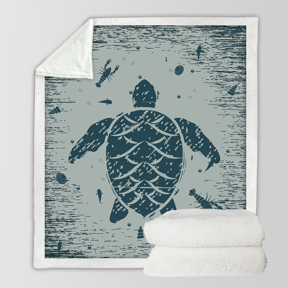 Rustic Blue Lobster and Turtle Fleece Blankets