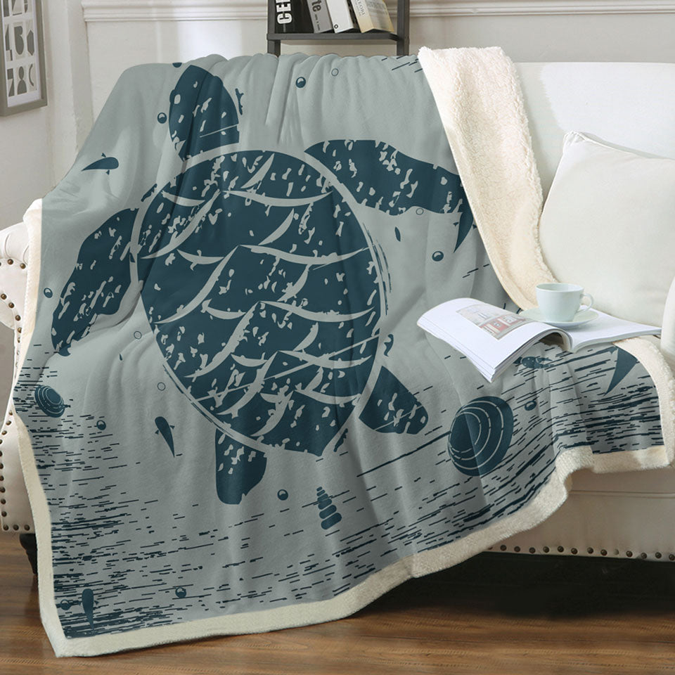 Rustic Blue Lobster and Turtle Throw Blanket