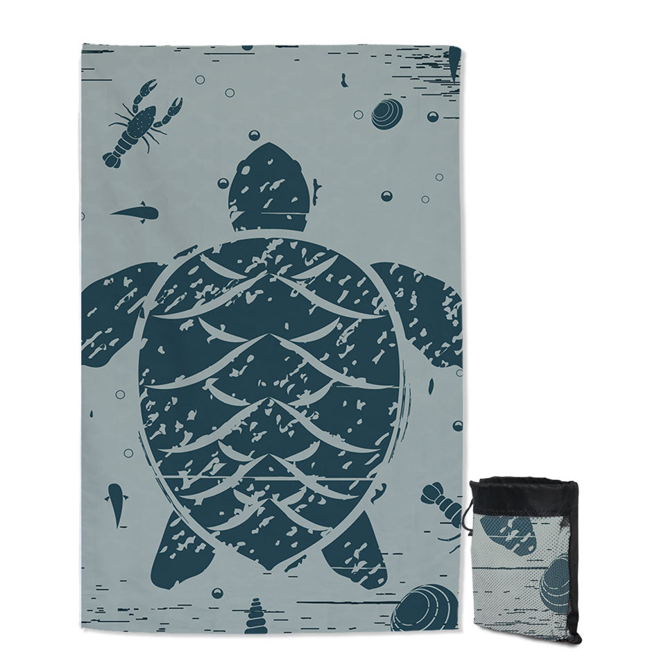 Rustic Blue Lobster and Turtle Travel Beach Towel
