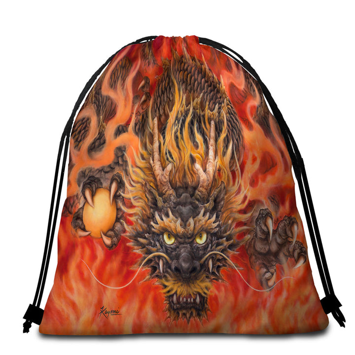 Scary Beach Towel Bags Cool Fantasy Art Fire Dragon