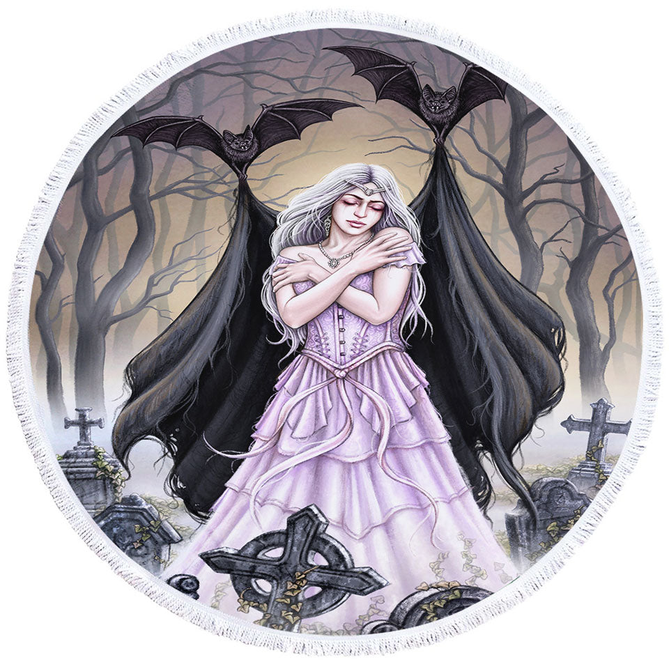 Scary Beach Towels Art Graveyard Bats Night Embrace for Lonely Woman