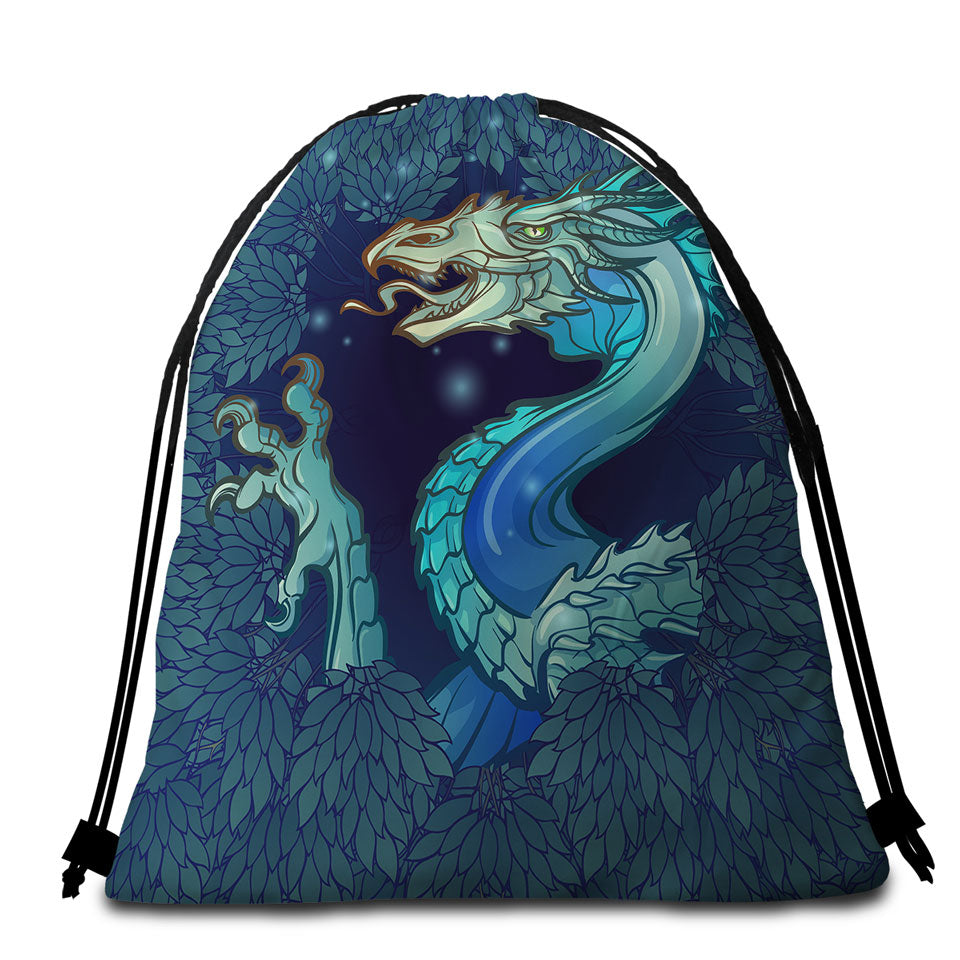 Scary Blue Dragon Beach Towel Bags