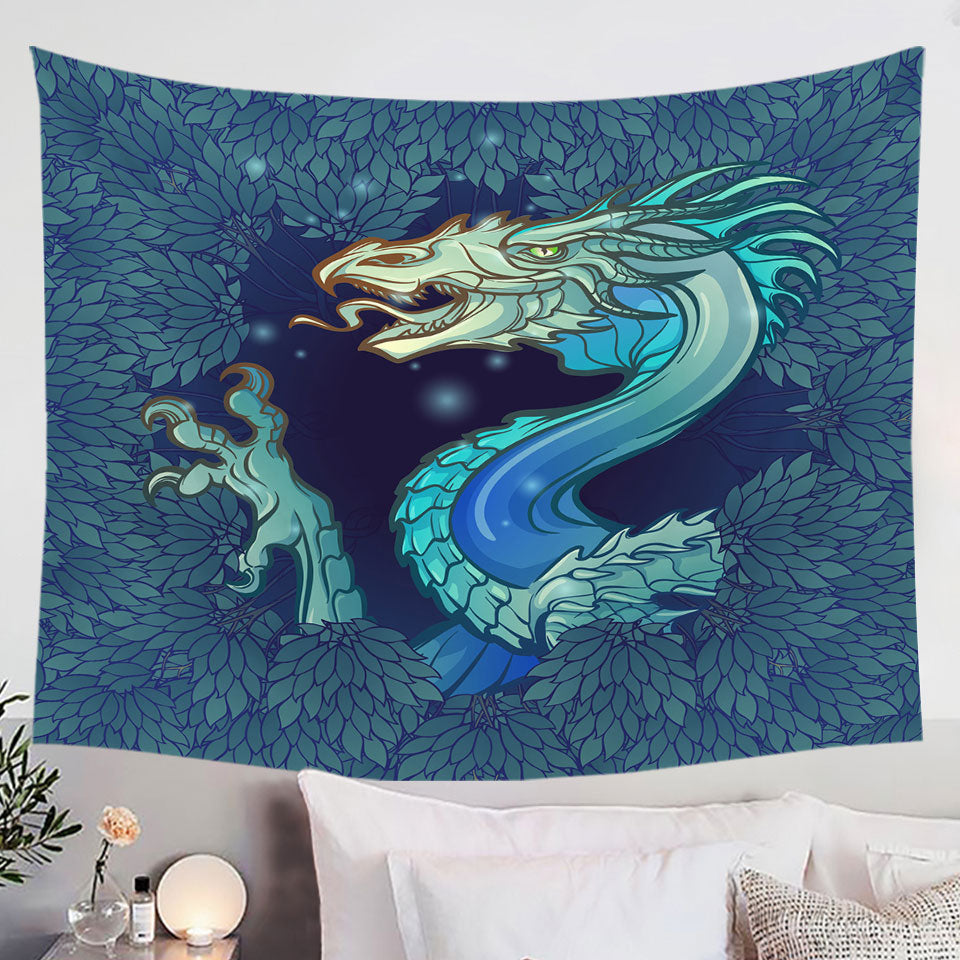 Scary Blue Dragon Wall Decor Tapestry