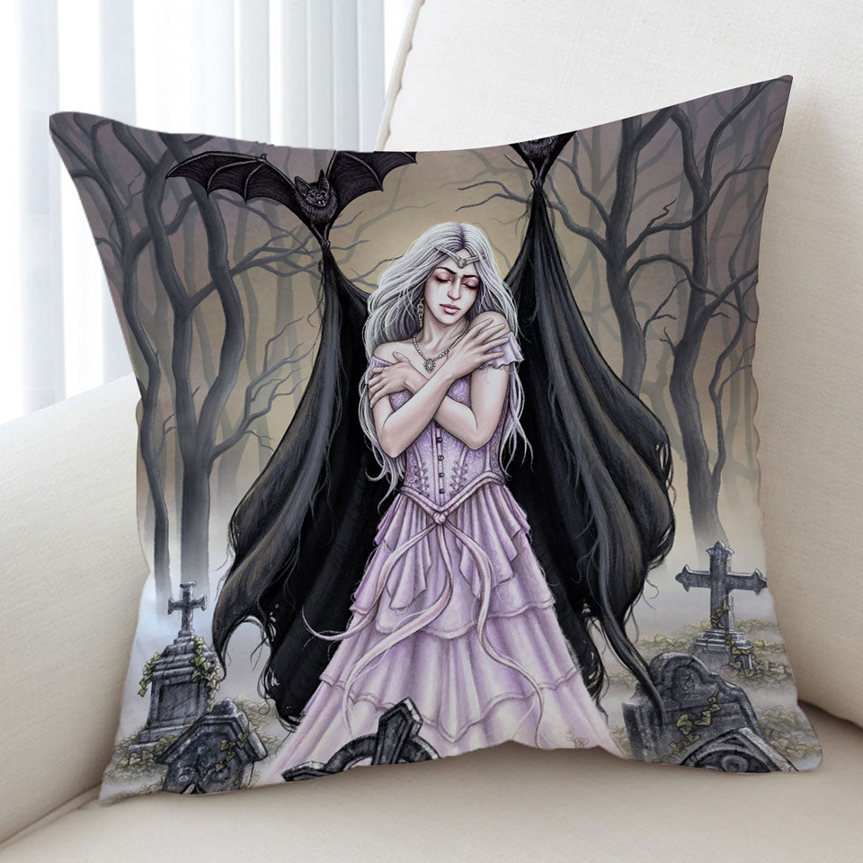 Scary Cushion Covers Art Graveyard Bats Night Embrace for Lonely Woman