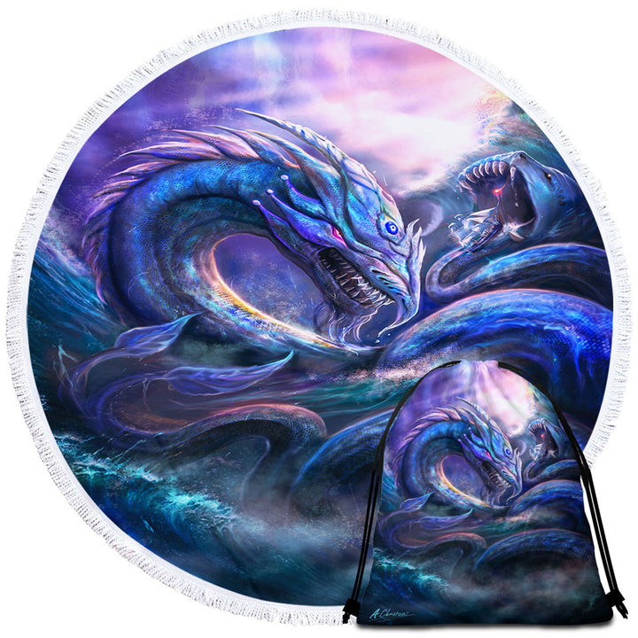 Scary Dragon Mens Beach Towel Monster of the Ocean