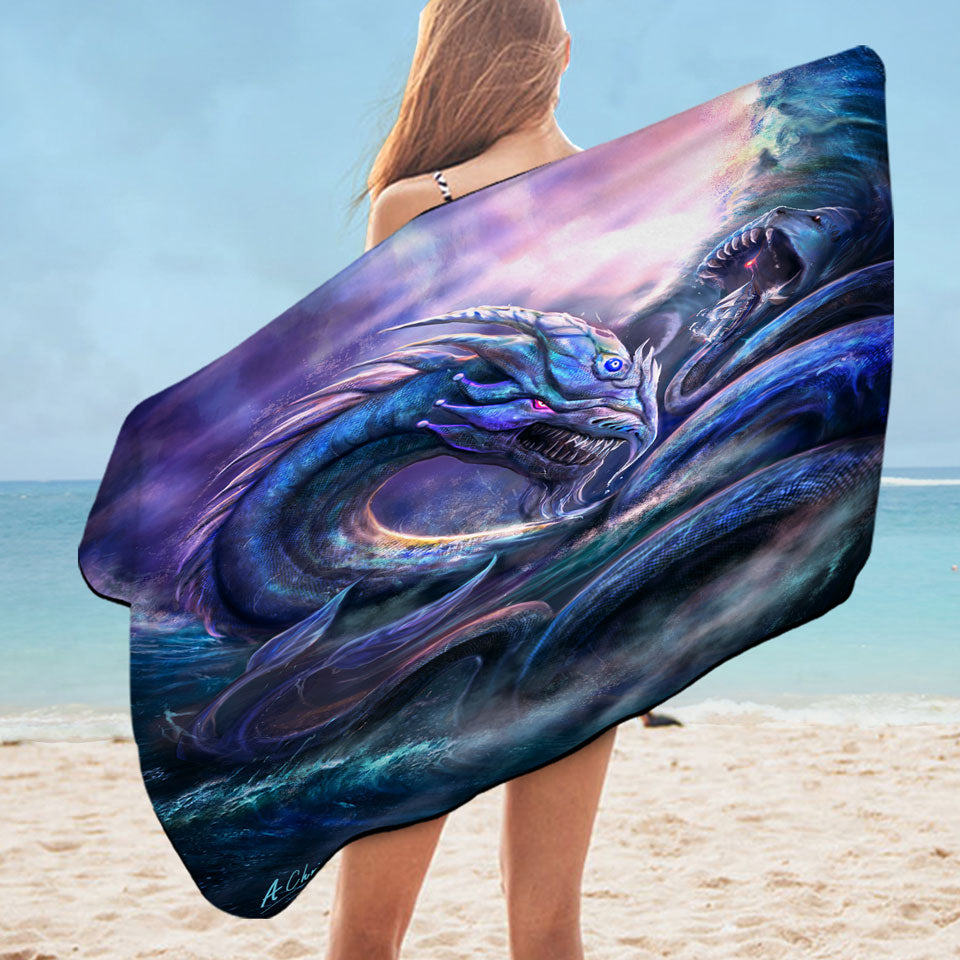 Scary Dragon Monster of the Ocean Pool Towels