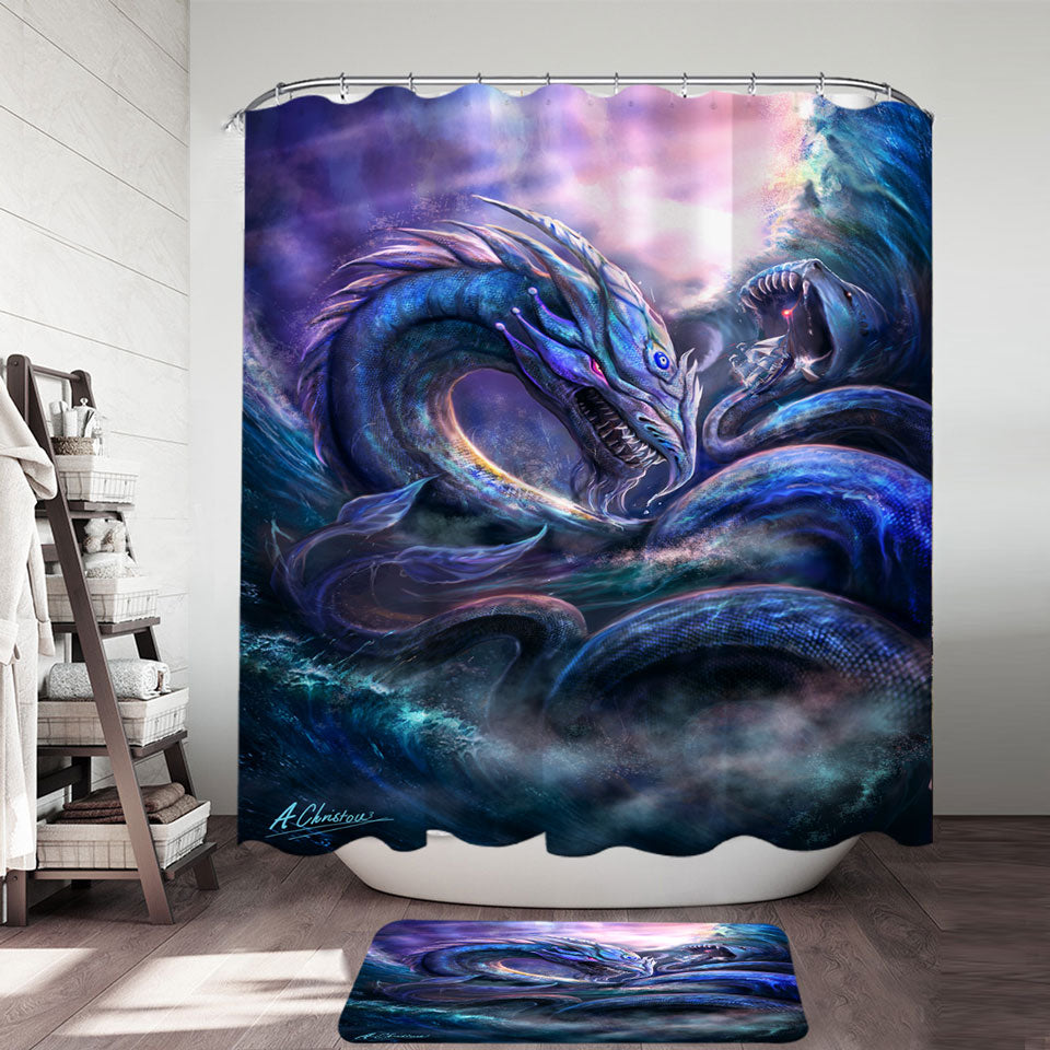 Scary Dragon Monster of the Ocean Shower Curtain for Cool Bathroom