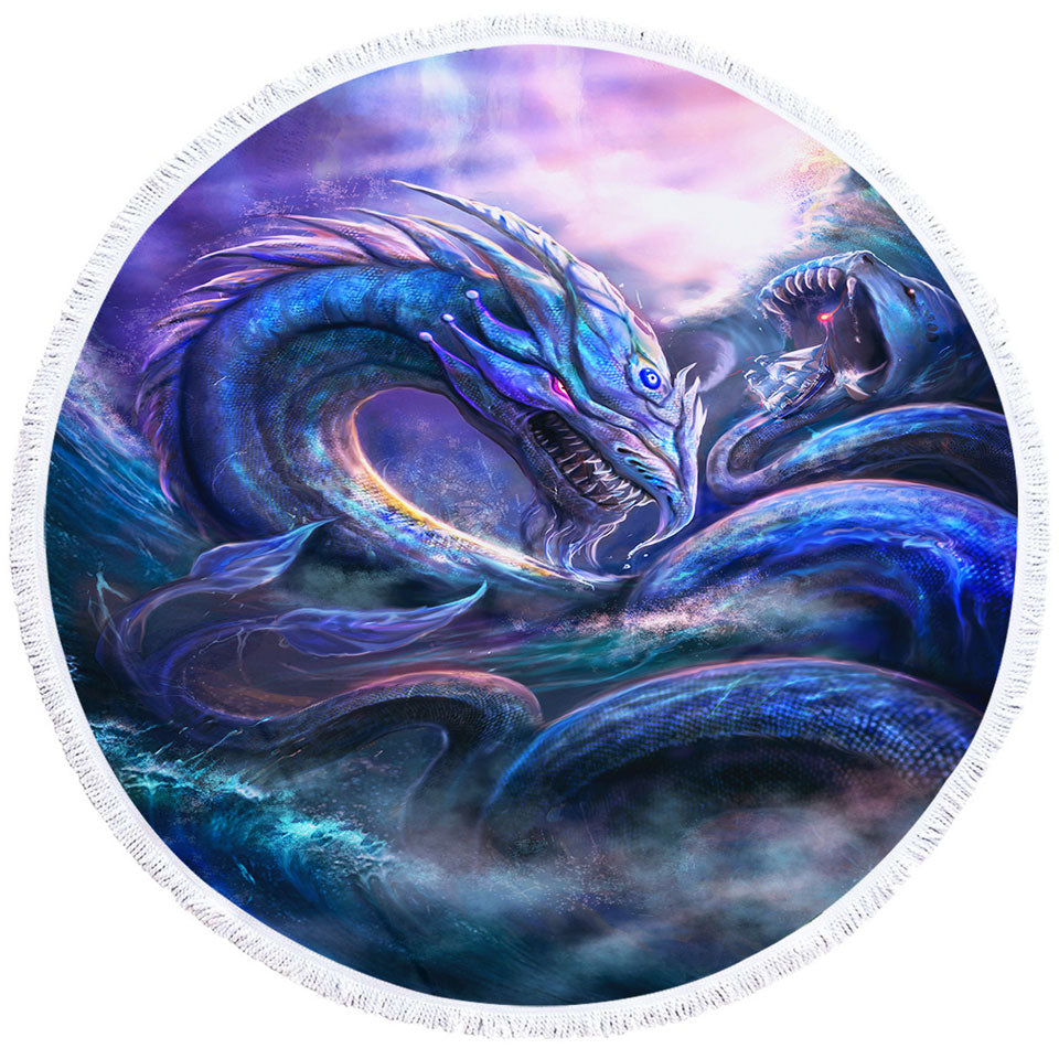 Scary Dragon Round Towel Monster of the Ocean