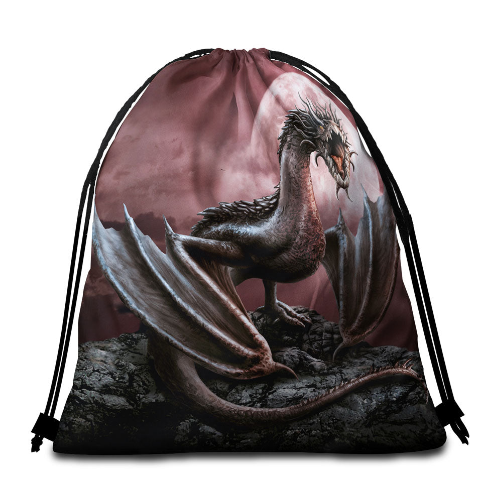 Scary Fantasy Art Darius Moon Dragon Beach Bags for Towels