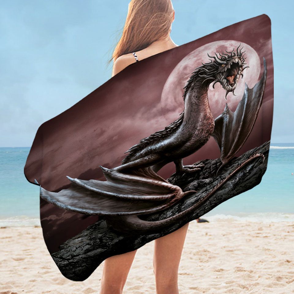 Scary Fantasy Art Darius Moon Dragon Beach Towels