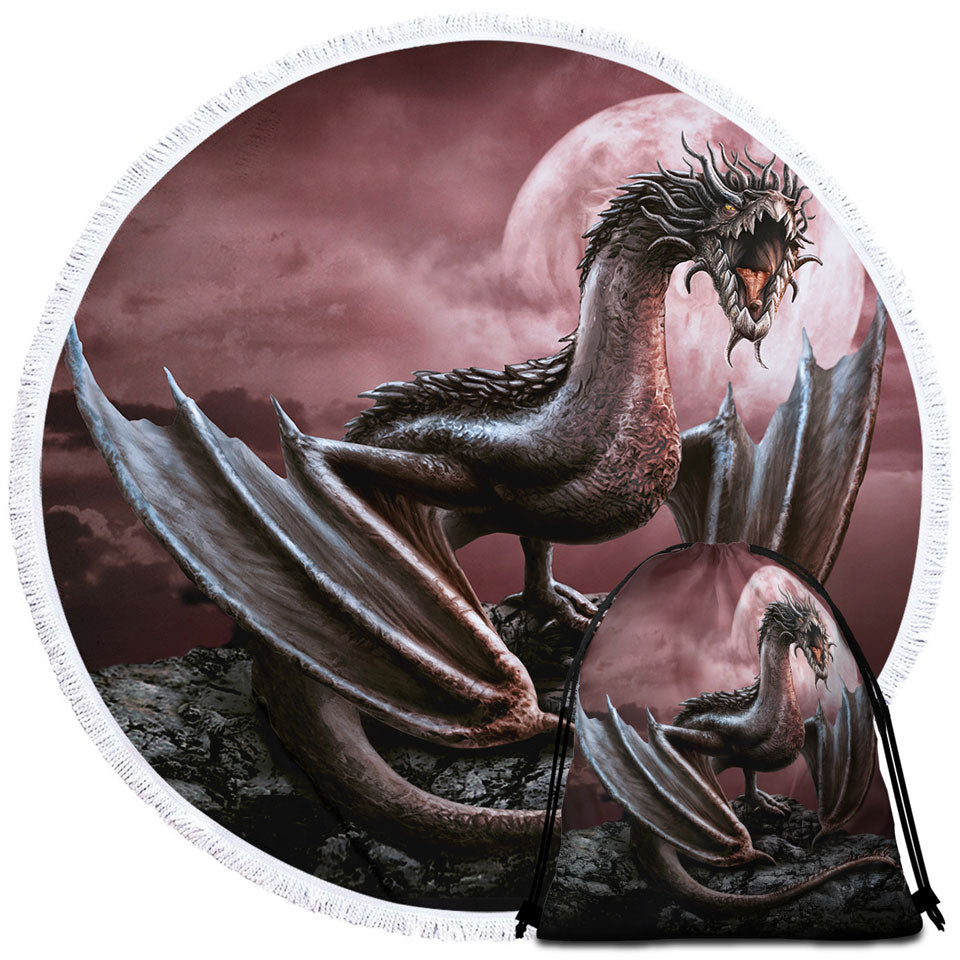 Scary Fantasy Art Darius Moon Dragon Circle Beach Towel