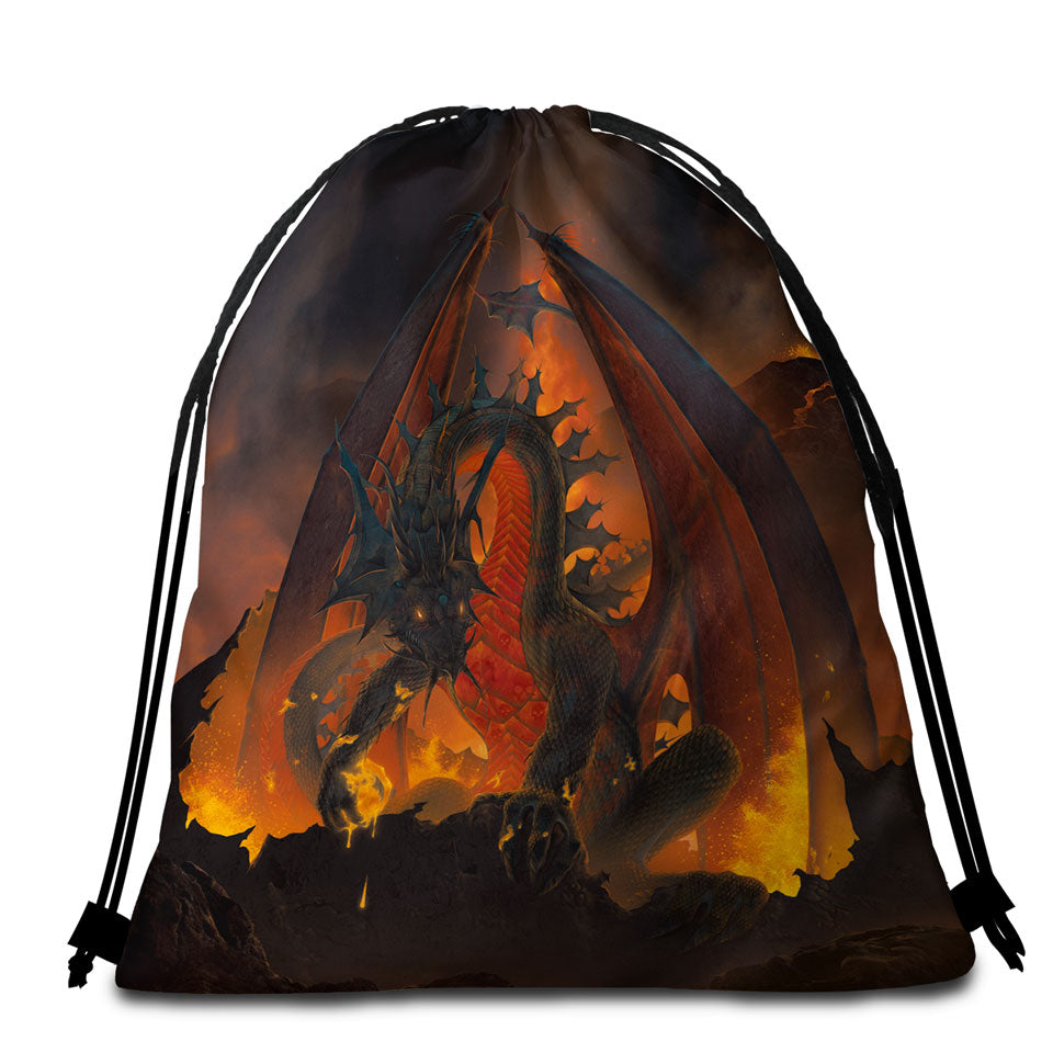 Scary Fantasy Art Volcano Fireball Dragon Beach Towel Pack