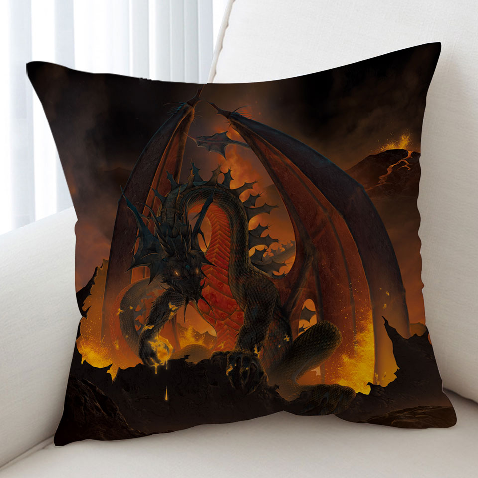 Scary Fantasy Art Volcano Fireball Dragon Cushion