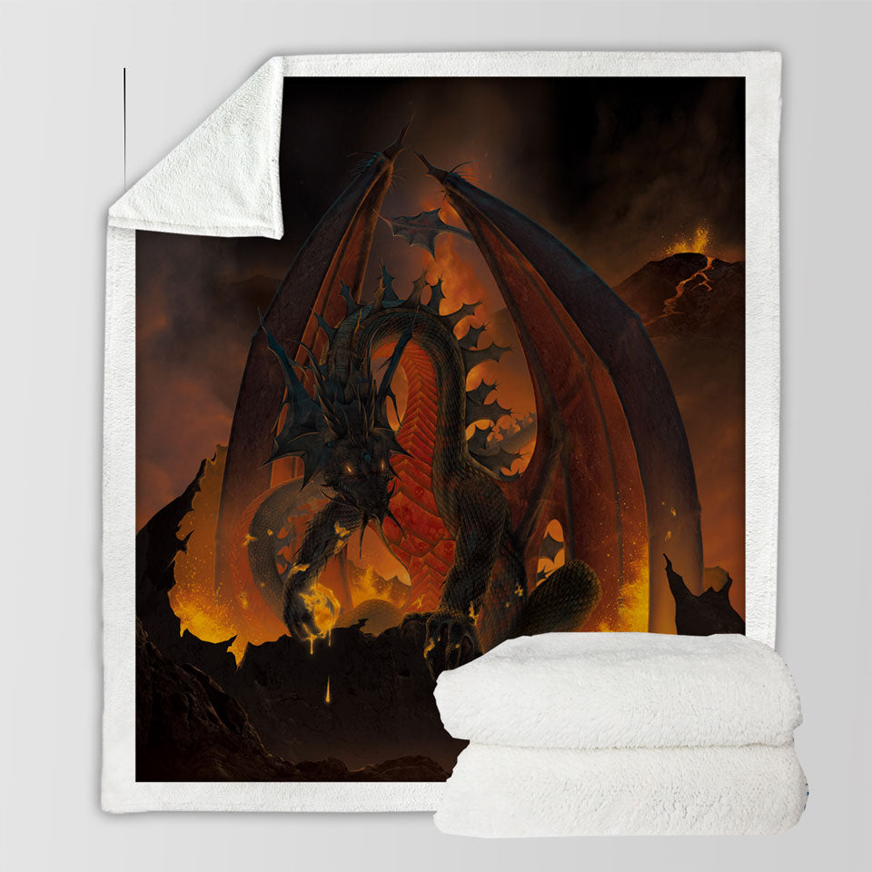 products/Scary-Fantasy-Art-Volcano-Fireball-Dragon-Fleece-Blankets