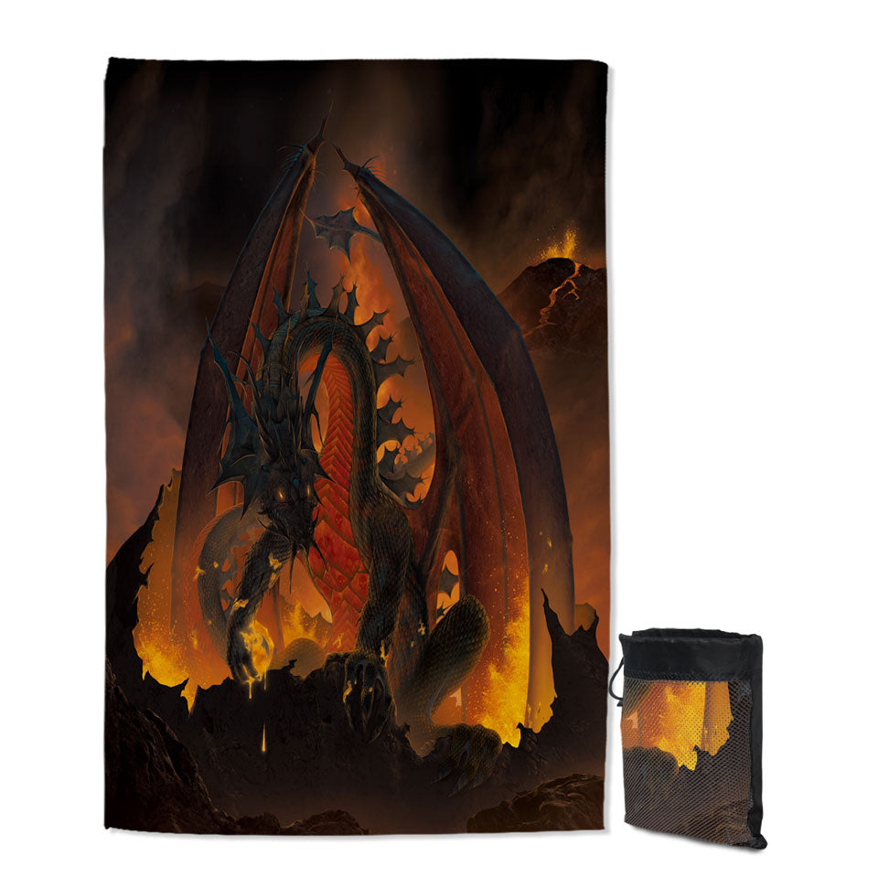 Scary Fantasy Art Volcano Fireball Dragon Swimming Towels