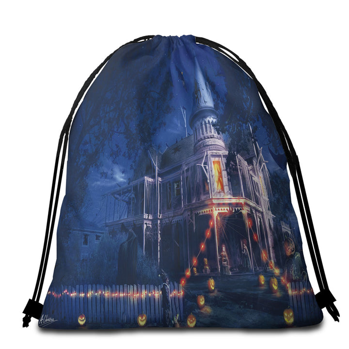Scary Haunted House Halloween Beach Bags and Towels
