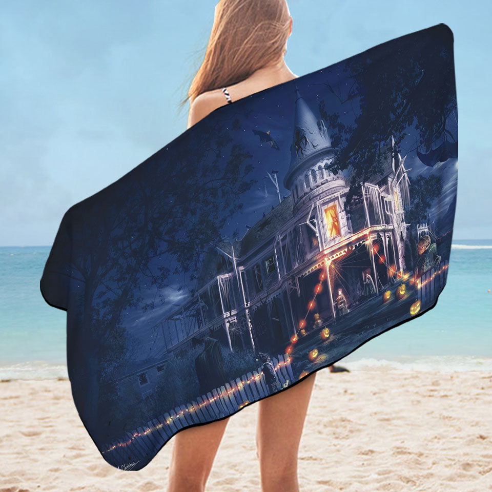 Scary Haunted House Halloween Pool Towels
