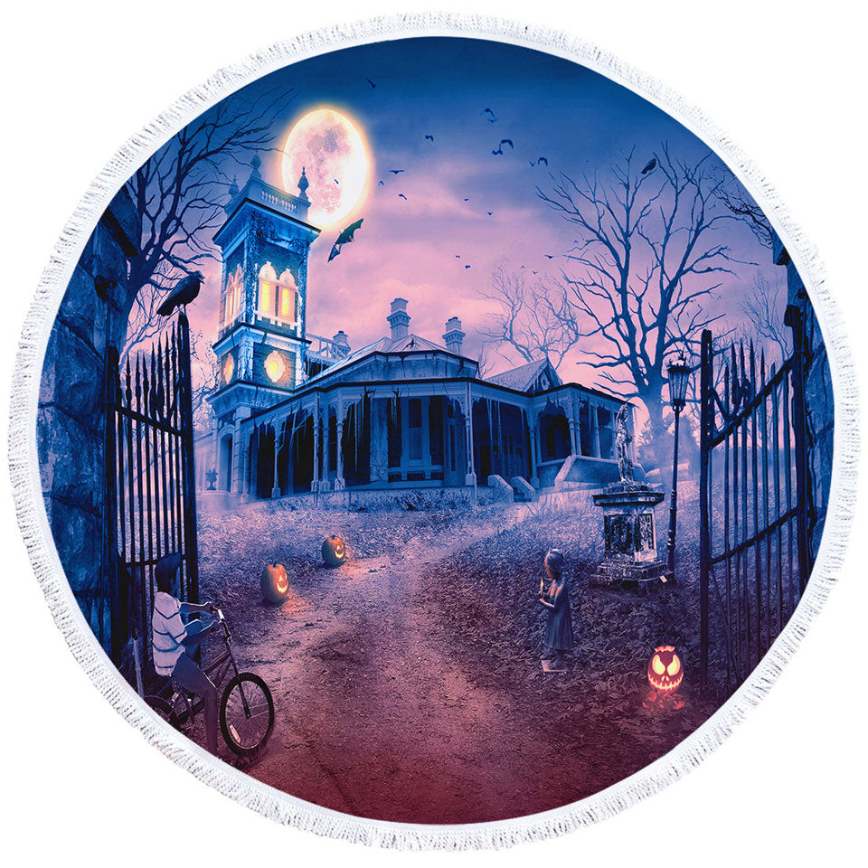 Scary Haunted Manor Halloween Cool Beach Towels