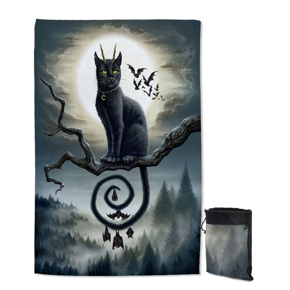 Scary Night Art Moonlight Companions Bats and Cat Beach Towels