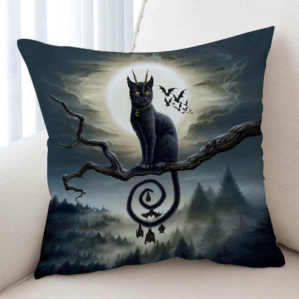 Scary Night Art Moonlight Companions Bats and Cat Cushion