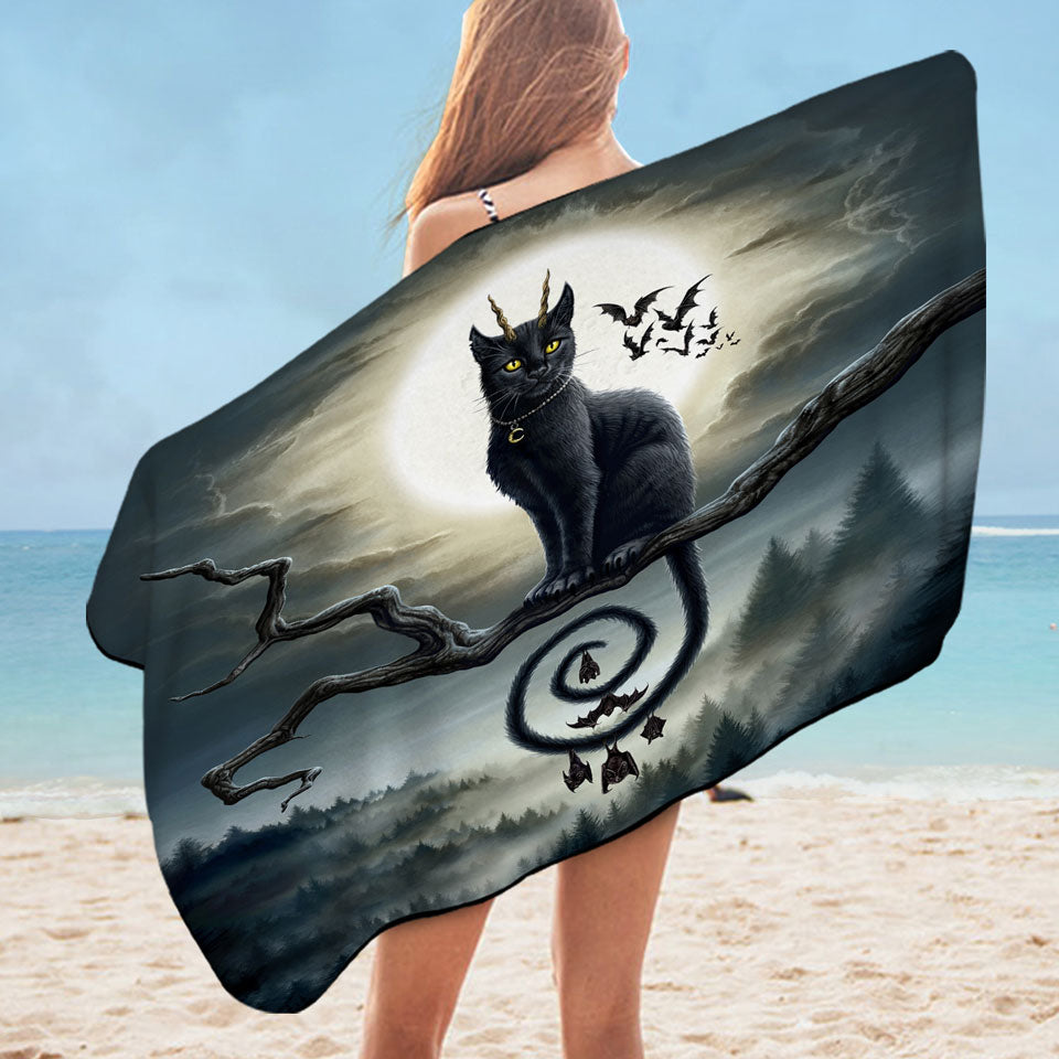 Scary Night Art Moonlight Companions Bats and Cat Pool Towels