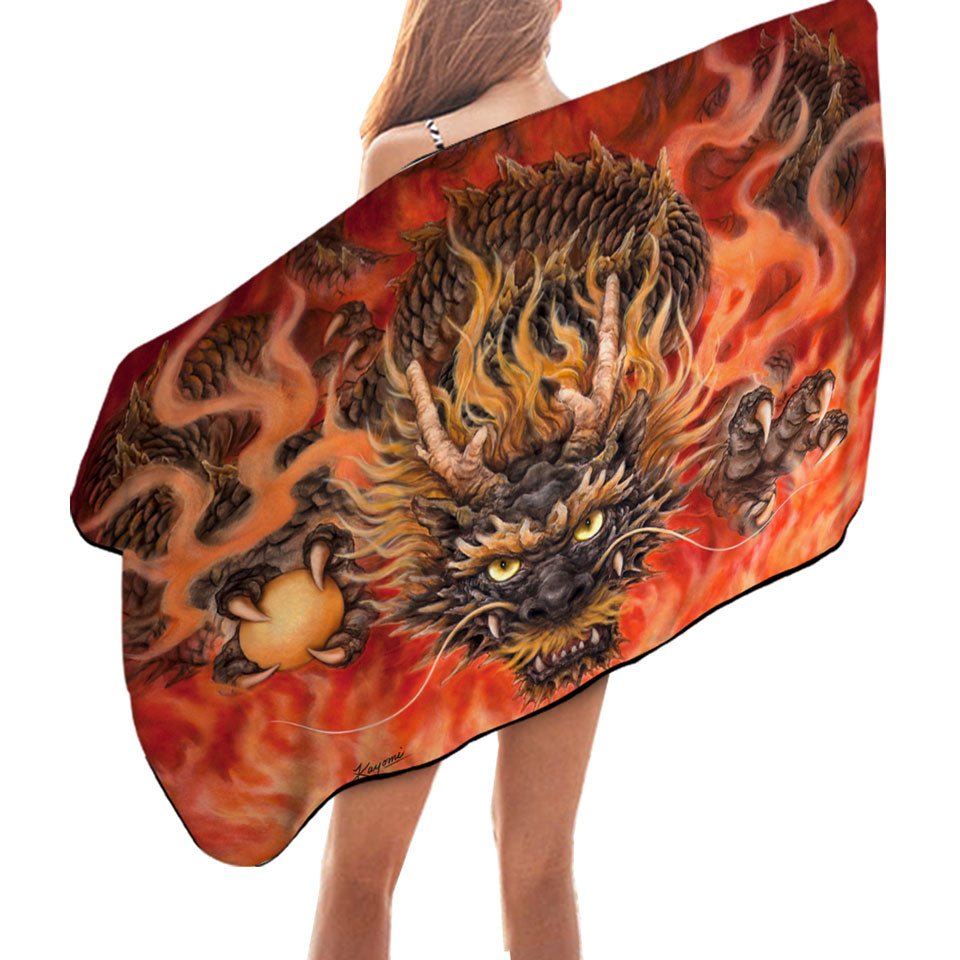 Scary Pool Towels Cool Fantasy Art Fire Dragon