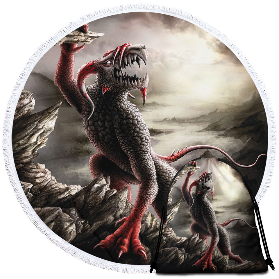 Scary Round Beach Towel Art the Crematoria Frightening Creature