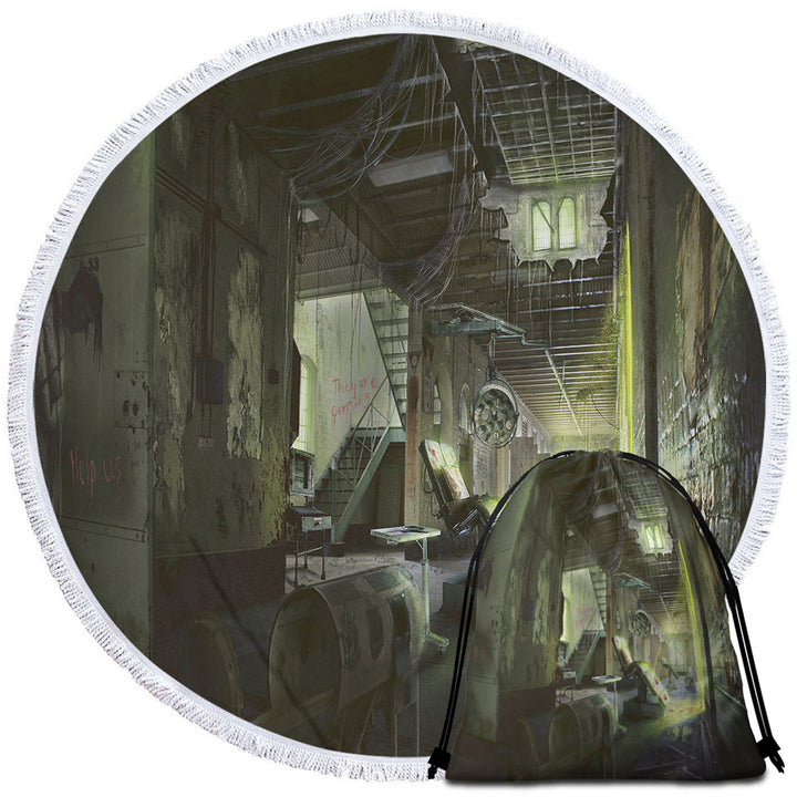 Scary Round Beach Towel Set Horror Asylum Scene