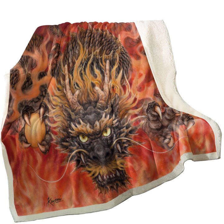 Scary Sherpa Blankets Cool Fantasy Art Fire Dragon