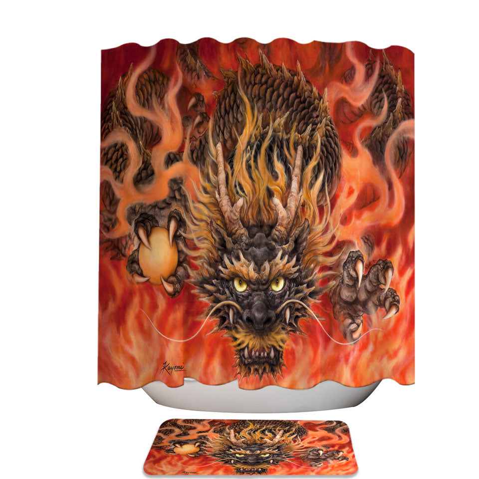 Scary Shower Curtain Cool Fantasy Art Fire Dragon