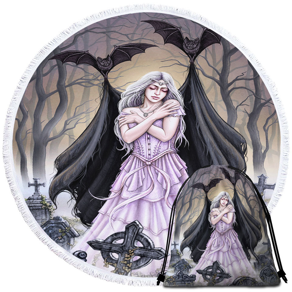Scary Travel Beach Towel Art Graveyard Bats Night Embrace for Lonely Woman