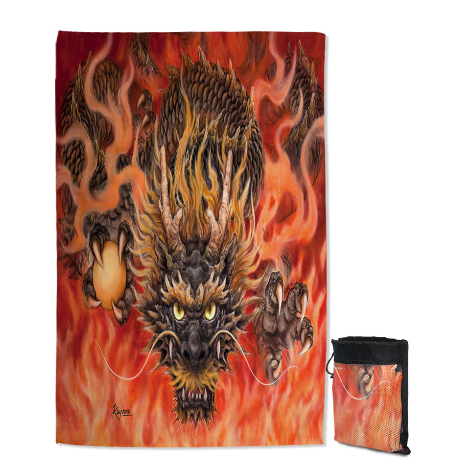 Scary Unique Beach Towels Cool Fantasy Art Fire Dragon