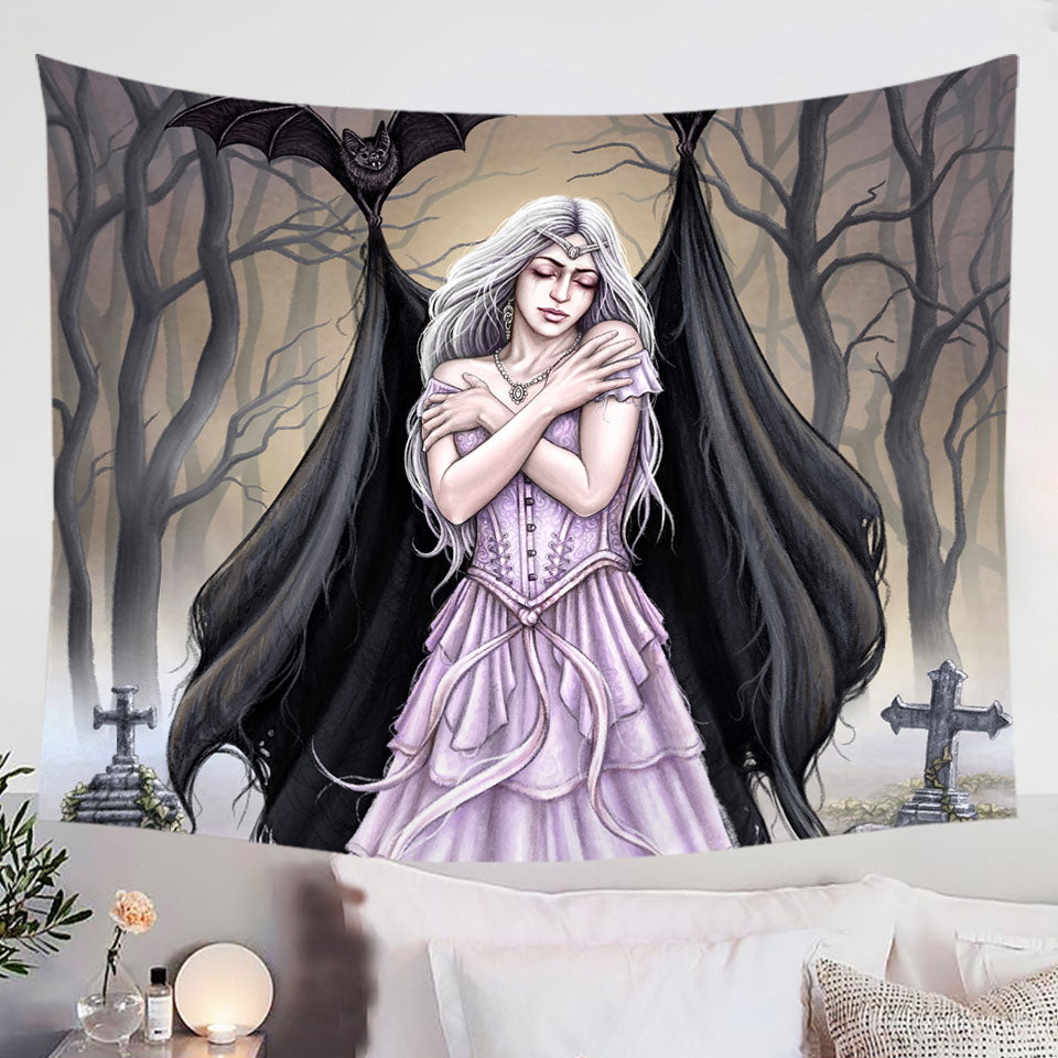 Scary-Wall-Decor-Tapestries-Art-Graveyard-Bats-Night-Embrace-for-Lonely-Woman
