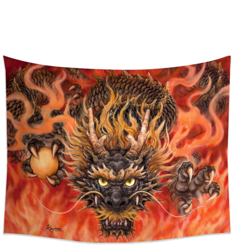Scary Wall Decor Tapestry Cool Fantasy Art Fire Dragon