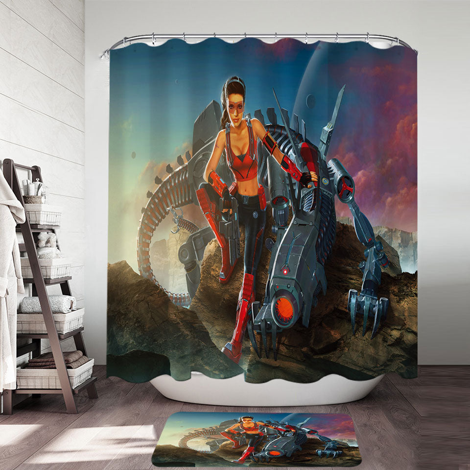 Science Fiction Art Rendezvous Humans and Robots Shower Curtain