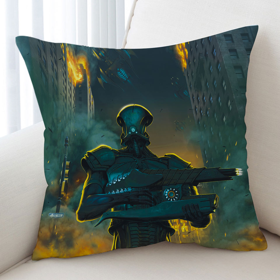 Science Fiction Cushion Covers Art Robots City Invasion