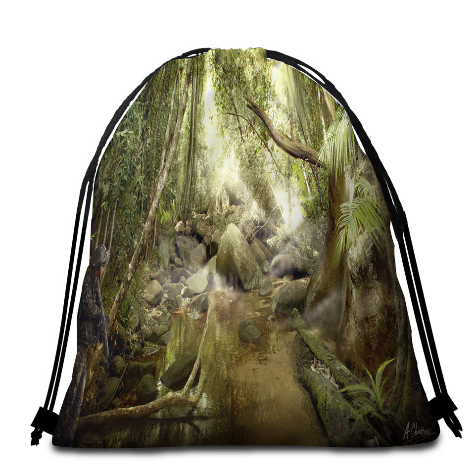 Cool Fantasy Art Brave Man the Hunter Beach Bags for Towels