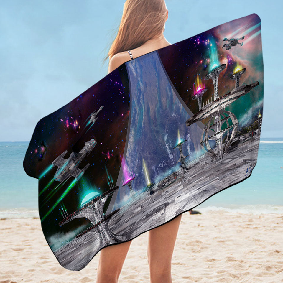 Science Fiction Microfiber Beach Towel Art Ring World