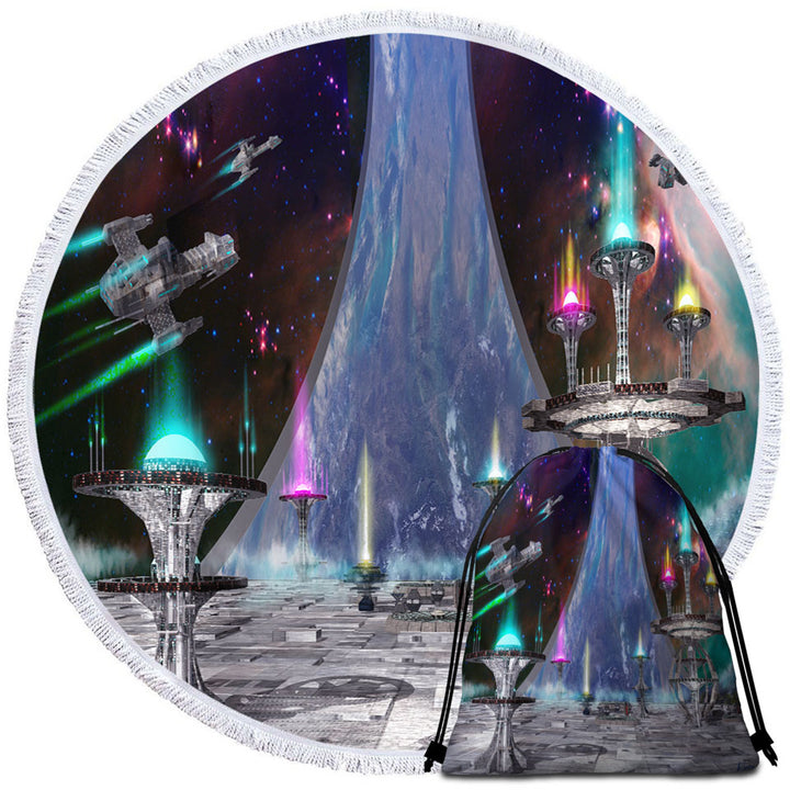 Science Fiction Round Beach Towel Art Ring World