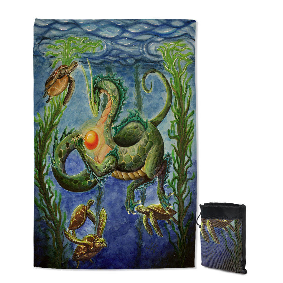 Secrets of the Sea Underwater Turtles and Dragon Microfiber Towels For Travel