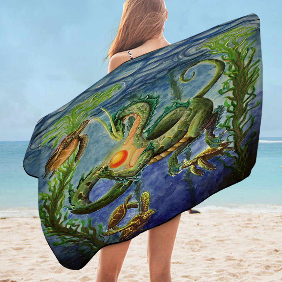 Secrets of the Sea Underwater Turtles and Dragon Pool Towel Cool