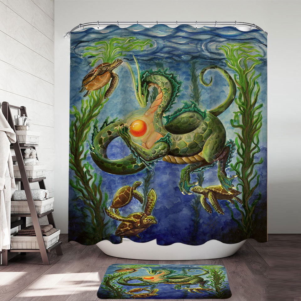 Secrets of the Sea Underwater Turtles and Dragon Shower Curtain Cool