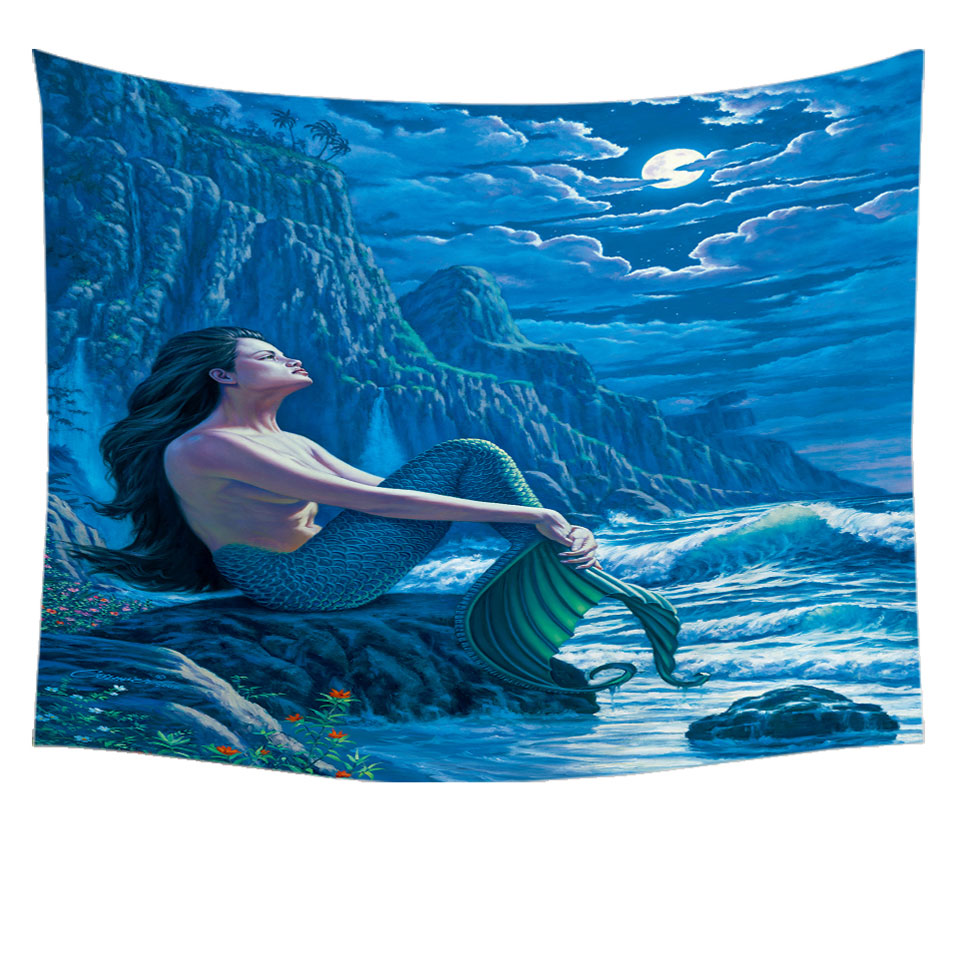 Serenity Coastal Cliffs Mermaid Tapestry Wall Decor Prints