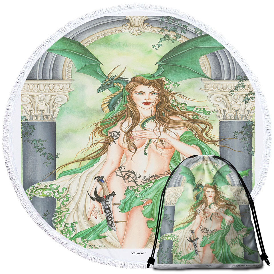Sexy Beach Towel for Men Fantasy Art the Green Oracle and Dragon