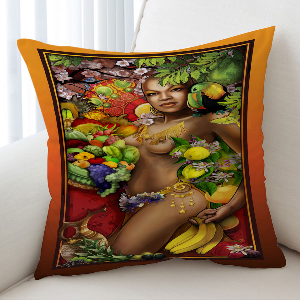 Sexy Black Woman Cushion Covers Goddess of Fruit