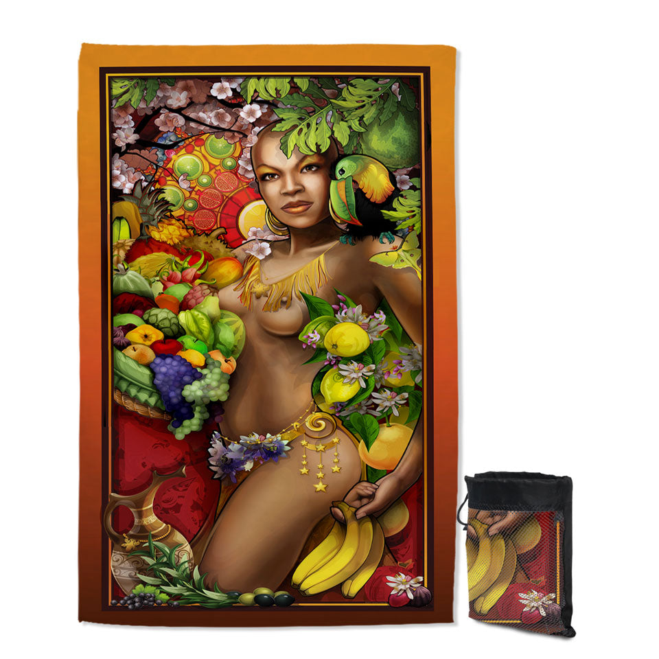 Sexy Black Woman Swims Towel Goddess of Fruit