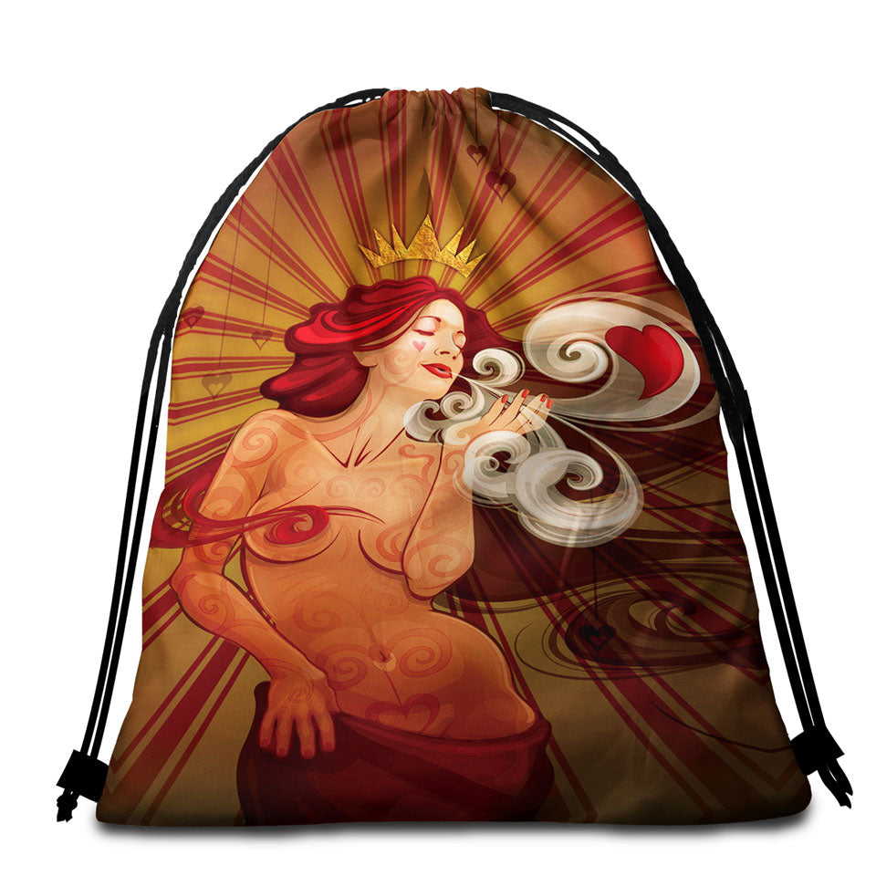 Sexy Cool Art Queen of Hearts Beach Towel Bags